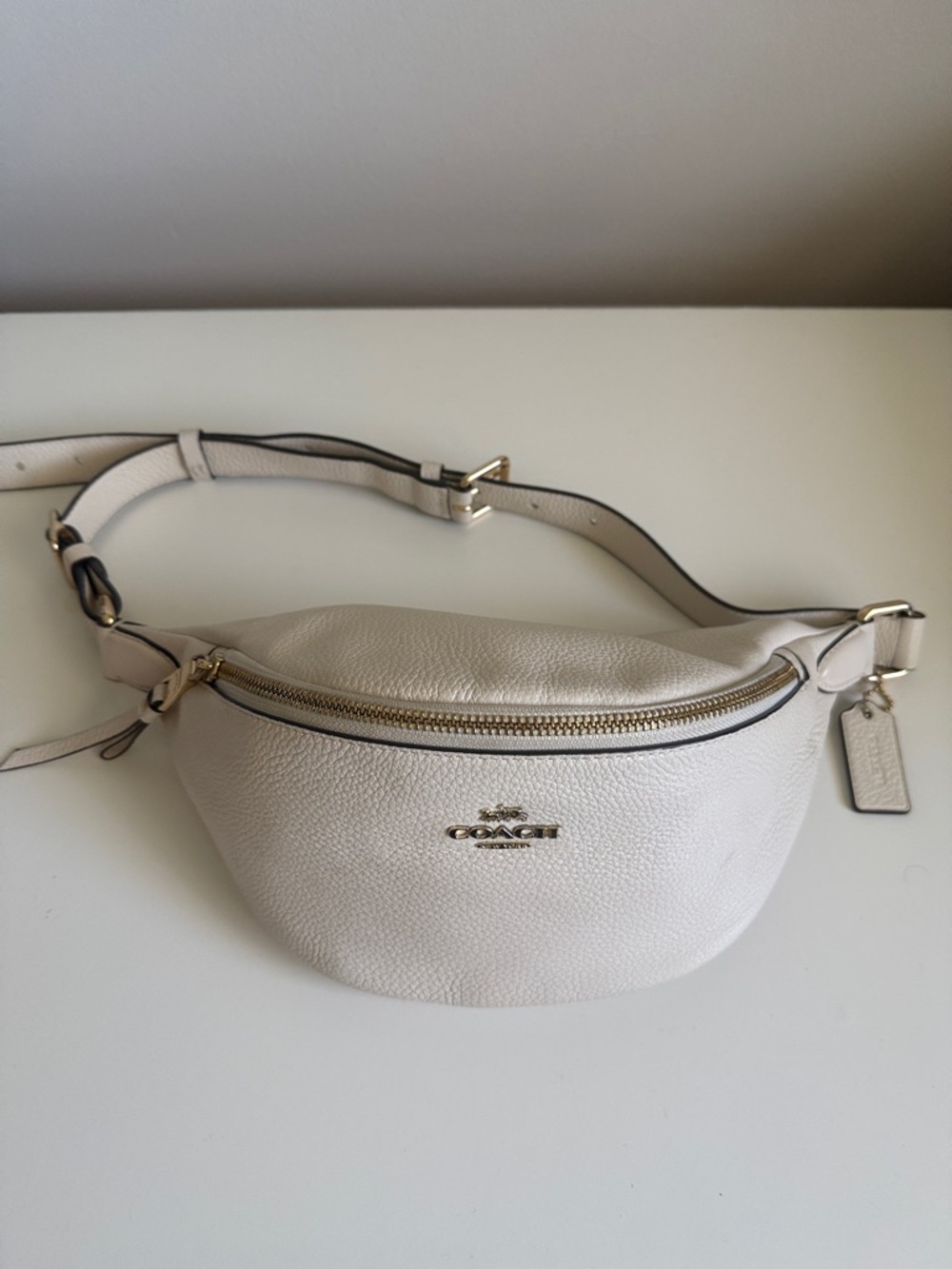 Coach Pebbled Leather Crossbody Belt Bag in Chalk